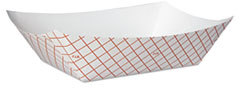 Dixie® Kant Leek® Polycoated Paper Food Trays. 3 lb. 5.810 X 8.380 X 2.09 in. Red Plaid print. 500 count.