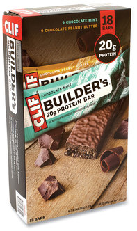 CLIF® Bar Builders Protein Bar, 9 Chocolate Mint, 9 Chocolate Peanut Butter, 2.4 oz Bar, 18 Bars/Box, Free Delivery