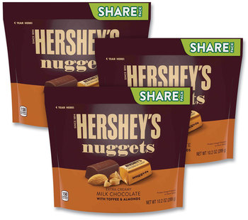 Hershey®'s Nuggets Share Pack, Milk Chocolate with Toffee and Almonds, 10.2 oz Bag, 3/Pack, Free Delivery in 1-4 Business Days