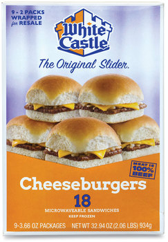 White Castle® Cheeseburger Sliders, 3.66 oz Pack, 2 Burgers/Pack, 9 Packs/Box, Free Delivery in 1-4 Business Days