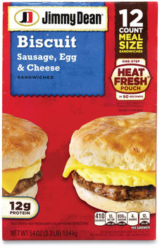 Jimmy Dean® Sausage, Egg and Cheese Biscuit Breakfast Sandwich, 54 oz, 12/Box, Free Delivery in 1-4 Business Days