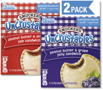 Smucker's® UNCRUSTABLES Soft Bread Sandwiches, Grape/Strawberry, 2 oz, 10 Sandwiches/Pack, 2 PK/Box, Free Delivery in 1-4 Business Days