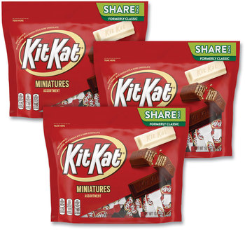 Kit Kat® Miniatures Share Pack Party Bag, Assorted, 10.1 oz Bag, 3/Pack, Free Delivery in 1-4 Business Days