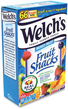 Welch's® Fruit Snacks, Mixed Fruit, 0.9 oz Pouch, 66 Pouches/Box, Free Delivery in 1-4 Business Days