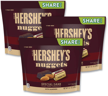 Hershey®'s Nuggets Share Pack, Special Dark with Almonds, 10.1 oz Bag, 3/Pack, Free Delivery in 1-4 Business Days