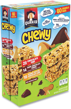 Quaker® Granola Bars, Chewy Chocolate Chip, 0.84 oz Bar, 60 Bars/Box, Free Delivery in 1-4 Business Days