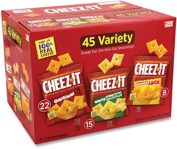Sunshine® Cheez-it® Crackers, Cheddar Jack/Original/White Cheddar, 1.5 oz Bag, 45 Bags/Box, Free Delivery in 1-4 Business Days