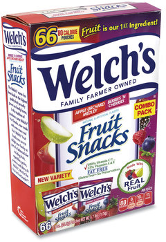 Welch's® Fruit Snacks, Berries 'N Cherries/Apple Orchard Medley, 0.9 oz Pouch, 66 Pouches/Box, Free Delivery in 1-4 Business Days