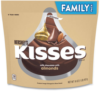 Hershey®'s KISSES Milk Chocolate with Almonds, Family Pack, 16 oz Bag, Free Delivery in 1-4 Business Days
