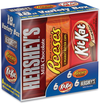 Hershey®'s Full Size Chocolate Candy Bar Variety Pack, Assorted 1.5 oz Bar, 18 Bars/Box, Free Delivery in 1-4 Business Days