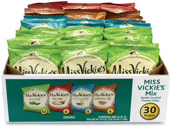 Miss Vickie's® Kettle Cooked Chips Variety Mix, Four Assorted Flavors, 1.38 oz Bags, 30 Bags/Box, Free Delivery in 1-4 Business Days