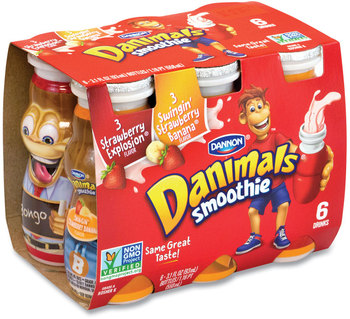 DANNON® Danimals Smoothies, 3 Strawberry Explosion, 3 Swingin' Strawberry Banana, 3.1 oz Bottle, 6/Box, 6 Boxes/Carton, Free Delivery in 1-4 Business Days
