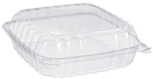 ClearSeal® Hinged Lid Containers.  Large.  8.9" L x 9.4" W x 3.0" H.  Clear.  100 Containers/Sleeve, 200/Case