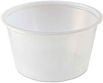 Fabri-Kal® Polystyrene Portion Cup. 4.0 oz. Translucent, 125 Cups/Sleeve, 20 Sleeves/Case.