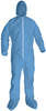 A Picture of product KCC-45357 KleenGuard™ A65 Flame-Resistant Coverals with Elastic Wrists and Ankles, Boots, Hood, and Zipper Front. 4X-Large. Blue. 21/Carton.
