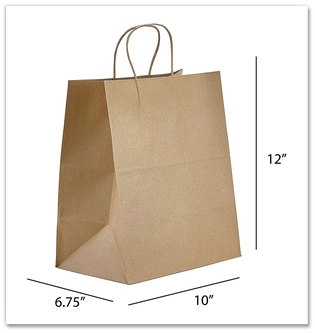 Kraft Paper Bags, Bistro, 10 x 6.75 x 12, Natural, 250/Case