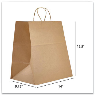 Kraft Paper Bags, Super Royal, 14 x 9.75 x 15.5, Natural, 200/Case