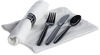 A Picture of product DCC-413002 Ready Roll® Napkin and Cutlery Kits with Extra Heavy Weight Polystyrene Knife, Fork, and Teaspoon. Black. 50 rolls/box, 4 boxes/case.
