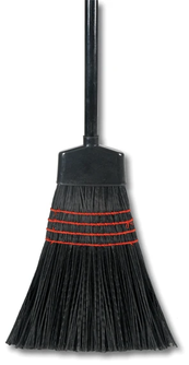 Polyfiber Broom.  Black Poly Fibers.  Indoor/Outdoor.  4 Sew Seams.  7/8" x 54" Handle.