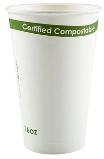Compostable PLA Lined Cups. 16 oz. White. 1000 count.