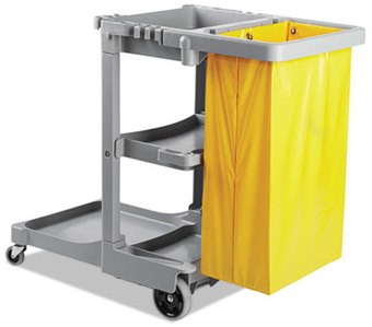 Boardwalk® Three-Shelf Janitor's Cart with Bag. 22 X 44 X 38 in. Gray.
