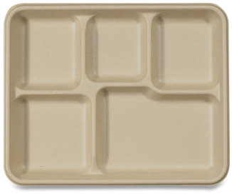 World Centric Fiber Trays, School Tray, 5-Compartments, 8.5 x 10.5 x 1, Natural, 400/Case
