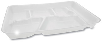 School Lunch Trays. White 6-Compartment Tray. 8-1/2" x 11-1/2", 500/Case.