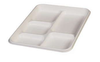 ChampWare Compostable 10" 5-Compartment Heavy Weight, Molded Fiber Lunch Tray, 500/Case.