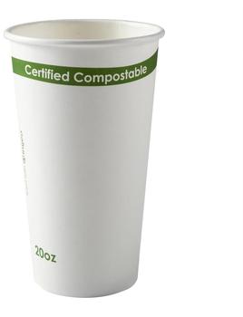 Compostable Hot Cup, 10 oz. White, PLA Lined, 50 Cups/Pack, 20 Packs/Case.