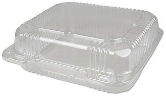 Durable Packaging Plastic Clear Hinged Containers, 8 x 8, 50 oz, Clear, 250/Carton