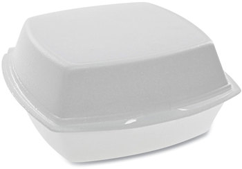 Conventional Foam Hinged Lid Containers. White Medium Square Sandwich. 6" x 6" x 3".  500/Case