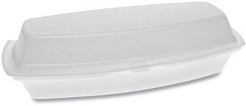 Conventional Foam Hinged Lid Containers. Hot Dog, White, 7-1/4" x 3" x 2", 504/Case.