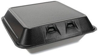 Pactiv SmartLock® Foam Hinged Containers, Large, 9 x 9.13 x 3.25, 1-Compartment, Black, 150/Carton