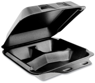 Pactiv SmartLock® Foam Hinged Containers, Medium, 8 x 8.5 x 3, 3-Compartment, Black, 150/Carton