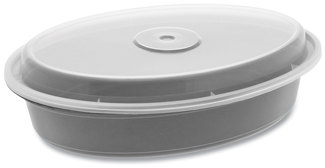 Pactiv VERSAtainer® Containers, Oval, 9.1 x 6.7 x 1.9, Black/Clear, 150/Carton