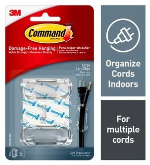 Command™ Clear Large Cord Clips, 17303CLRES, 2 Clips & 3 Strips/Pack, 4 Packs/Bag.