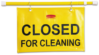 Hanging Sign - Closed for Cleaning. Yellow. 50" w x 1" d x 13" h.