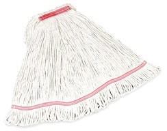Rubbermaid® Commercial Swinger Loop® Shrinkless Mop Heads, 1" Headband, 24 oz, Cotton/Synthetic, White, Large, 6/Carton