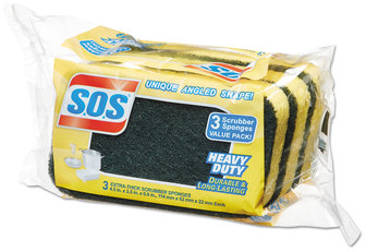 S.O.S® Heavy Duty Scrubber Sponge,  2.5 x 4.5 x 0.9 Thick, Yellow-Green, 3/Pack, 72/Case