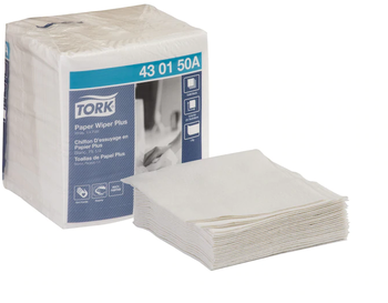 Tork Paper Wiper Plus, 1/4 Fold, 13" x 12.5", White Color, 90 Wipes/Pack, 12 Packs/Case.