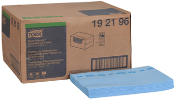 Tork Quat Friendly Foodservice Cleaning Towel, 1/4 Fold, 21" x 13", Blue Color, 150/Box