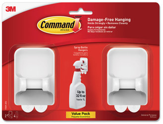 Command™ Spray Bottle Holder 2.34w x 1.69d 3.34h, White, 2 Hangers/4 Strips/Pack