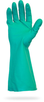 Unlined Nitrile Gloves. 22 mil. 18 in. Size Large. Green. One Dozen.