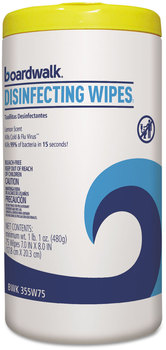 Boardwalk® Disinfecting Wipes, 8 x 7, Lemon Scent, 75/Canister, 6 Canisters/Case.
