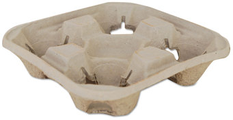 ChampWare Molded Fiber 4 Cup Drink Carrier. Holds 8 to 32 oz Cup. Recyclable & Compostable.  300 Trays/Case.