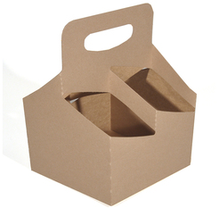 Drink Carrier with Handle.  4 Cups, up to 24 oz.  6-1/2" x 6-1/4" x 9".  Kraft, 250/Case