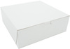 A Picture of product 251-113 Bakery Box.  9" x 9" x 3".  White Color.  One-Piece, Tuck Top, Lock Corner.  Poly Wrapped.