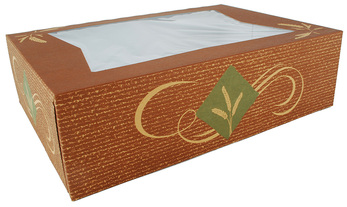 Kraft Paperboard Hearthstone Window Bakery Box. 14 x 10 x 4. Clay coated. 1/4 Sheet cake.