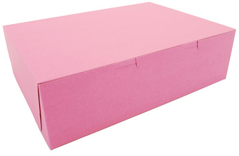 Non-Window Bakery Boxes, 1-Piece, Lock Corner, 14 x 10 x 4, Pink, 100/Case