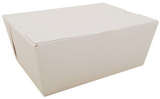 ChampPak White Carryout Boxes. 7.75" x 5.5" x 3.5". Tuck top with locks. Nested, Polycoated interior. 160/cs.